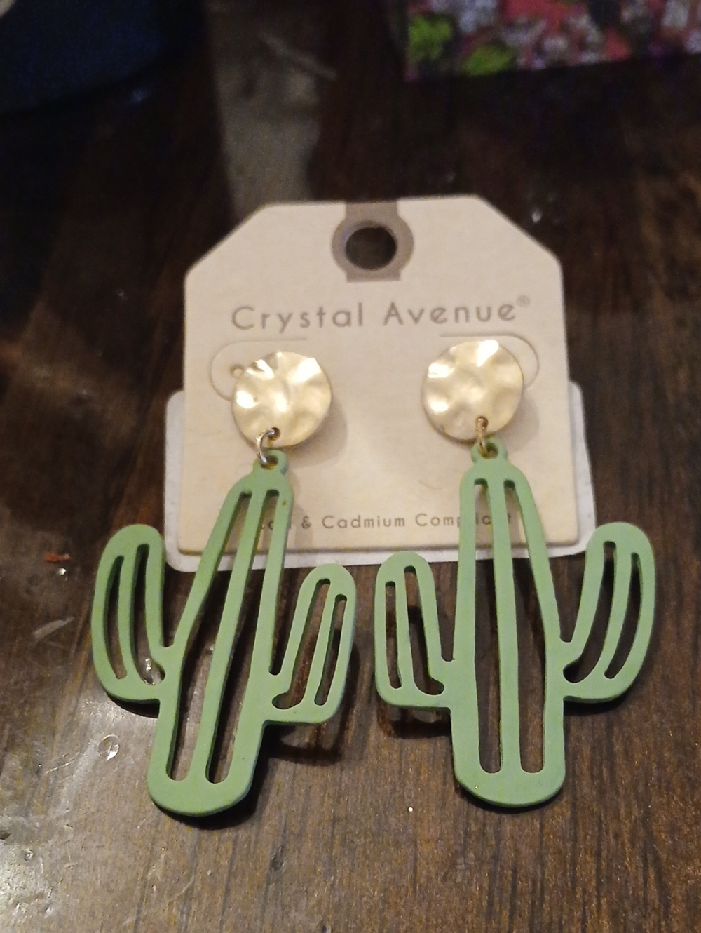 Crystal Avenue Green Cactus Drop Earrings with Gold Studs